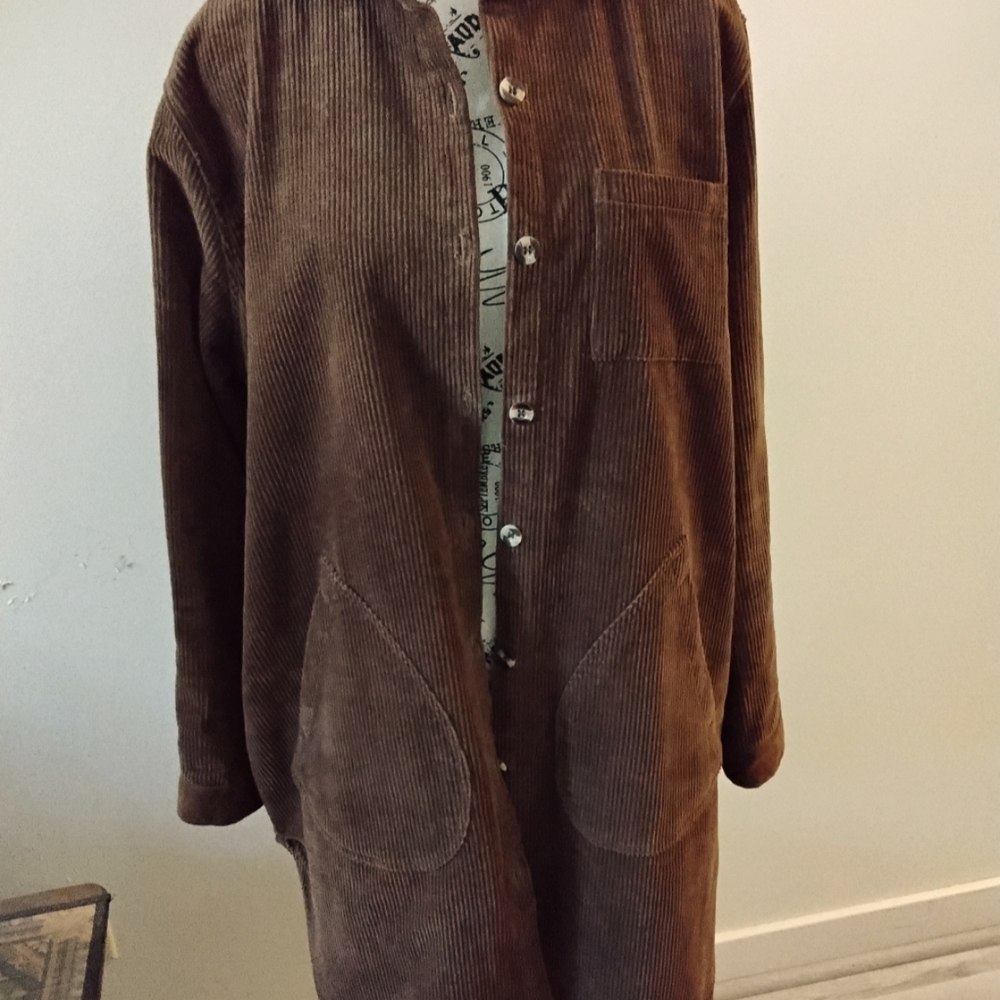 Minbee Women's Large Corduroy Brown Button Down Jacket With Pockets - Beautiful